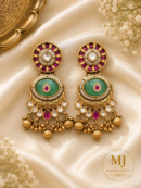 Green & Ruby Kundan Statement Earrings