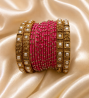 Pink Thread-Style Pearl Bangles