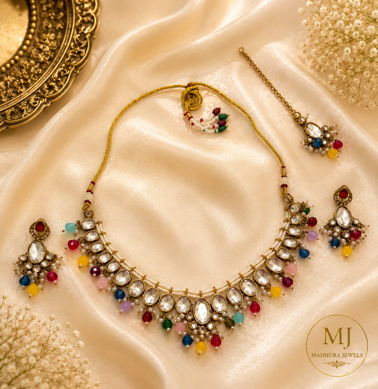 Multicolor Kundan Beaded Necklace Set