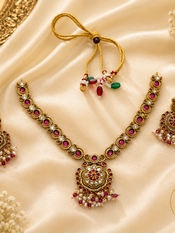 Ruby Pink Antique Necklace Set