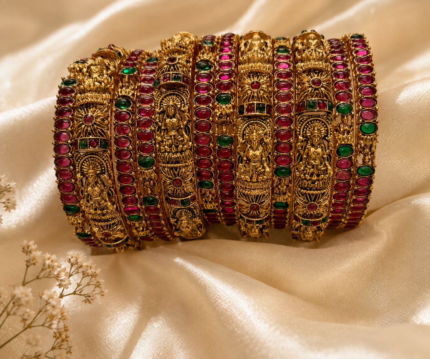 Ruby & Green Temple Bangle Set - Image 2