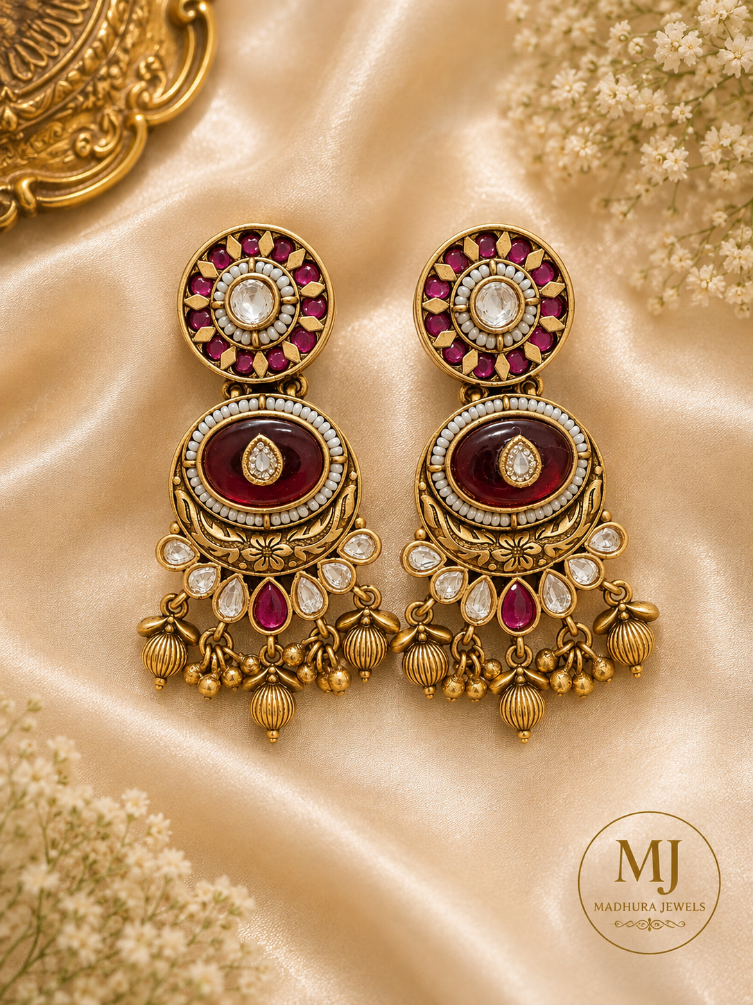 Ruby Red & Gold Kundan Statement Earrings