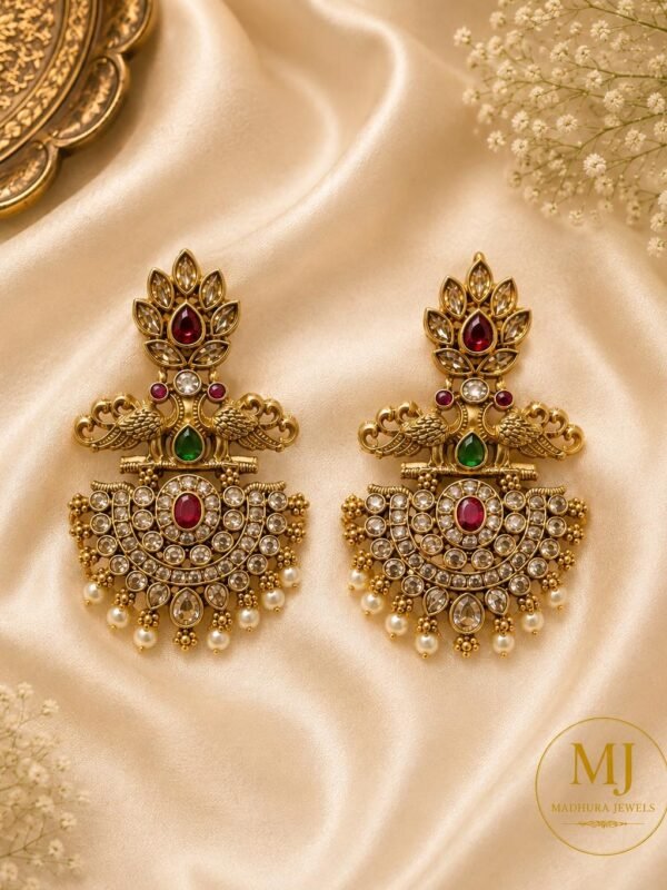 Peacock-Inspired Ruby & Emerald Kundan Earrings