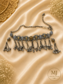 Oxidized Silver Statement Choker with Hanging Chains