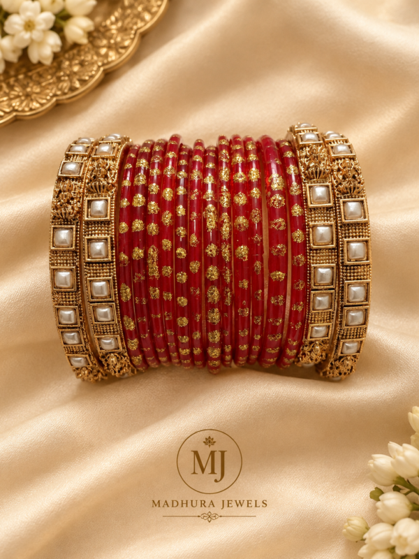 Red & Pearl Temple Bangles