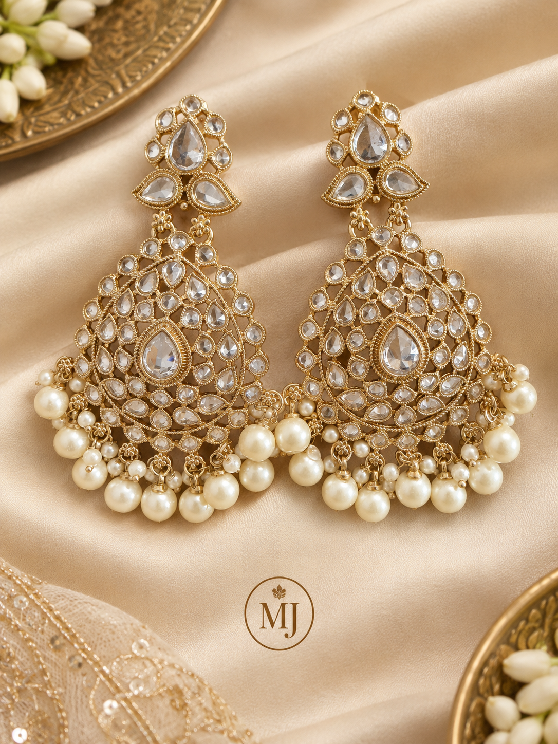 Gold-Tone Crystal & Pearl Chandelier Earrings