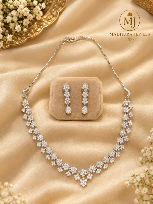 Floral V-Design Necklace & Earrings Set